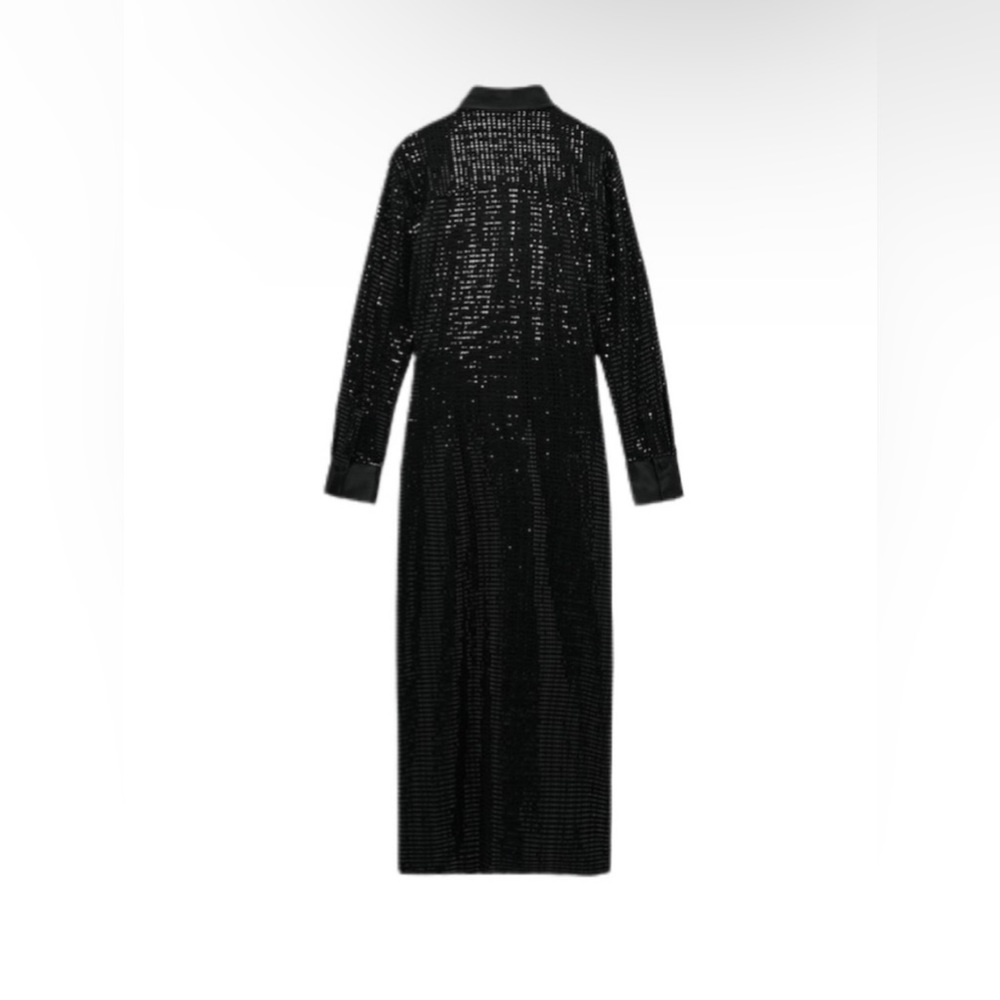 SOLD!! NWOT ZARA Women’s BLOGGER FAVE Black Sequin Ruched Midi Dress Medium M - Picture 6 of 12
